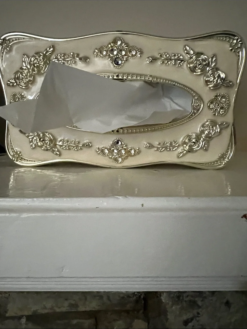 Elegant Gold and Cream Floral Tissue Box Cover - Home Bath